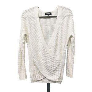 Express Wrap Front Ribbed Waffle Knit Sweater Pullover Top Size S White *Flaw
